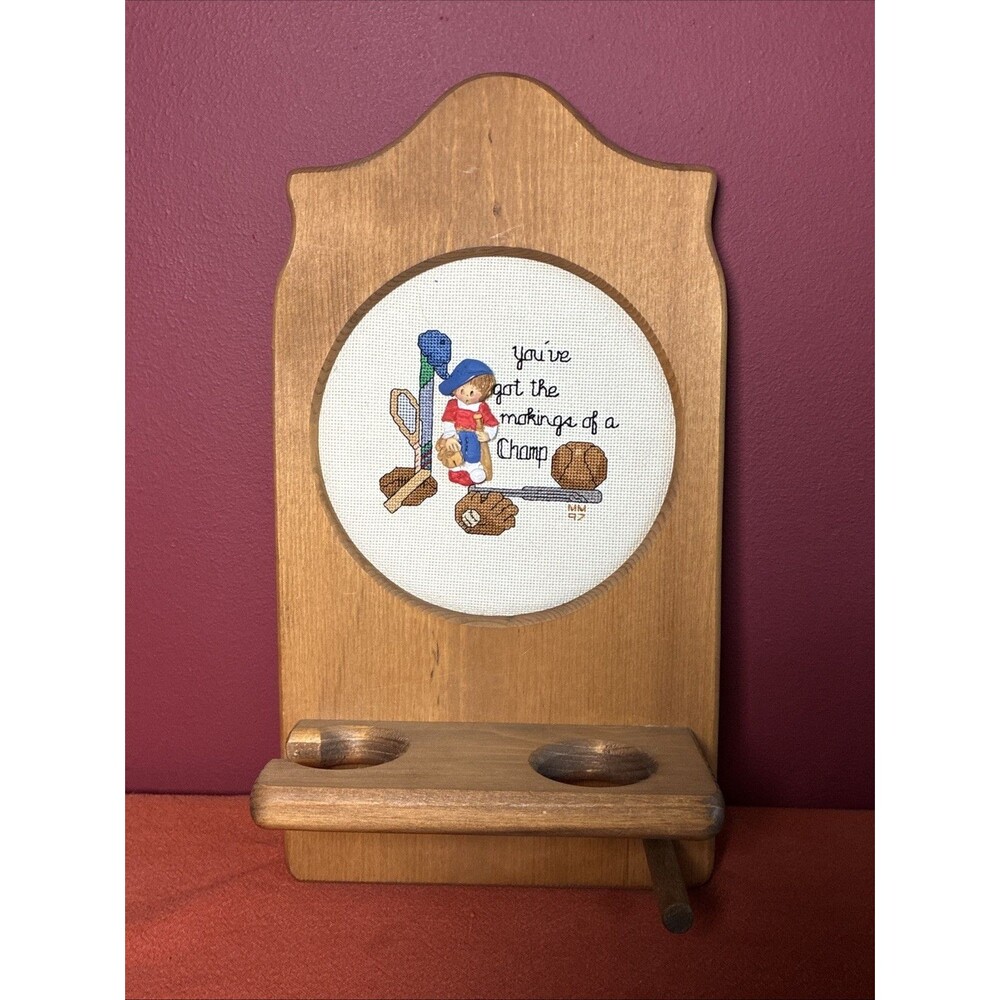 Vintage Handmade Baseball And Bat Wall Mount Cross Stitch Baseball 1997